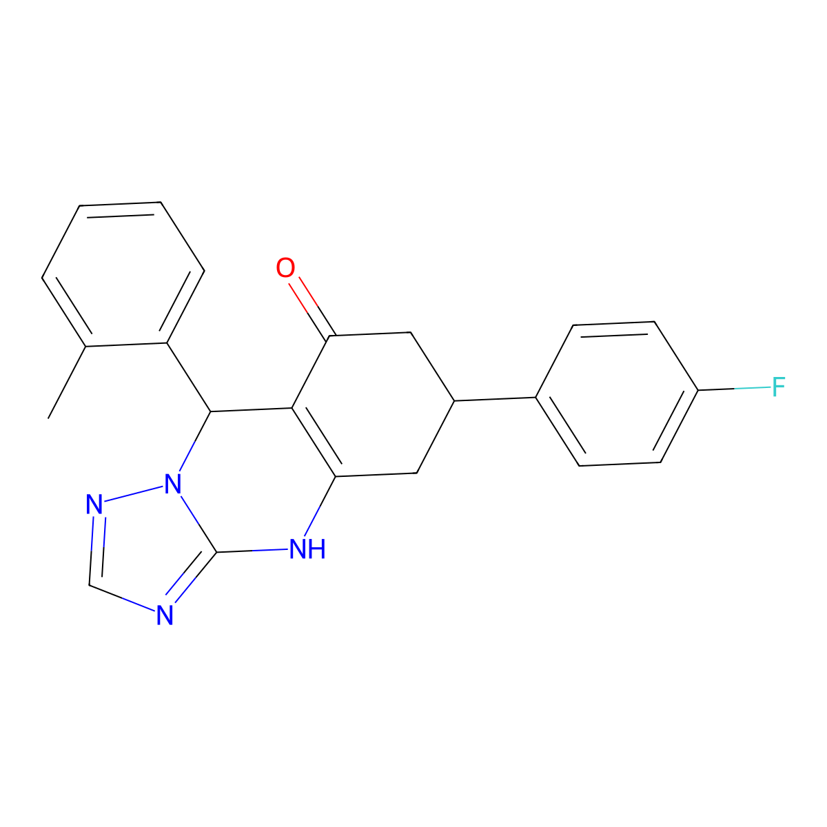 6-(4-fluorophenyl)-9-(2-methylphenyl)-5,6,7,9-tetrahydro[1,2,4]triazolo[5,1-b]quinazolin-8(4H)-one molecular structure, CAS 727394-30-1