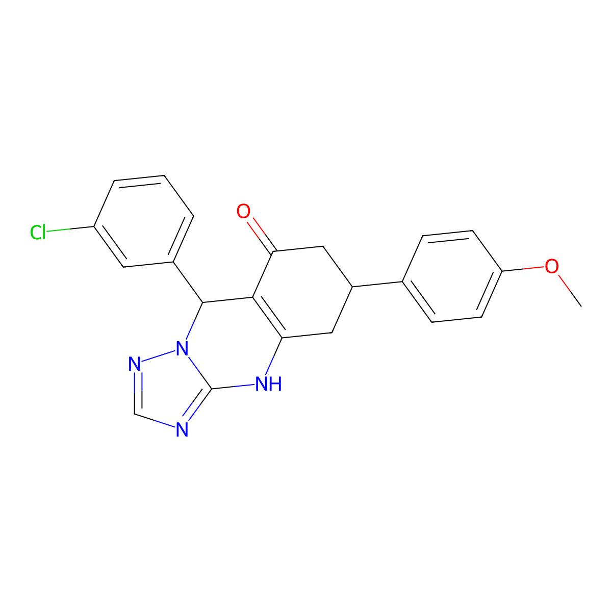 9-(3-chlorophenyl)-6-(4-methoxyphenyl)-5,6,7,9-tetrahydro[1,2,4]triazolo[5,1-b]quinazolin-8(4H)-one molecular structure, CAS 727394-33-4