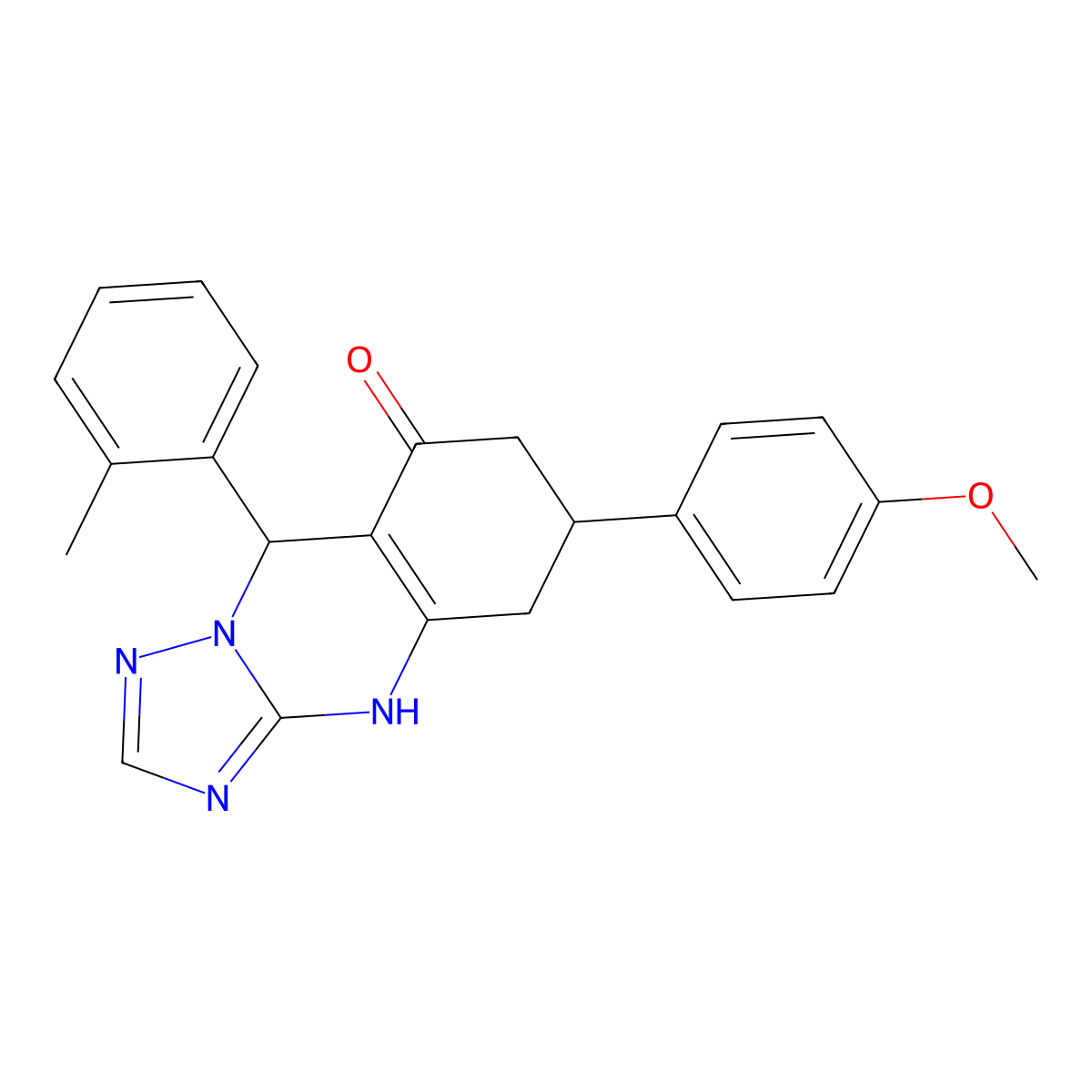 6-(4-methoxyphenyl)-9-(2-methylphenyl)-5,6,7,9-tetrahydro[1,2,4]triazolo[5,1-b]quinazolin-8(4H)-one molecular structure, CAS 727394-34-5
