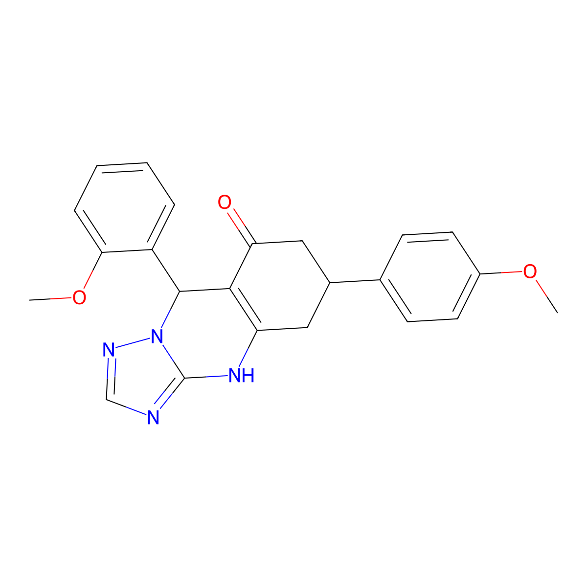 9-(2-methoxyphenyl)-6-(4-methoxyphenyl)-5,6,7,9-tetrahydro[1,2,4]triazolo[5,1-b]quinazolin-8(4H)-one molecular structure, CAS 727394-35-6