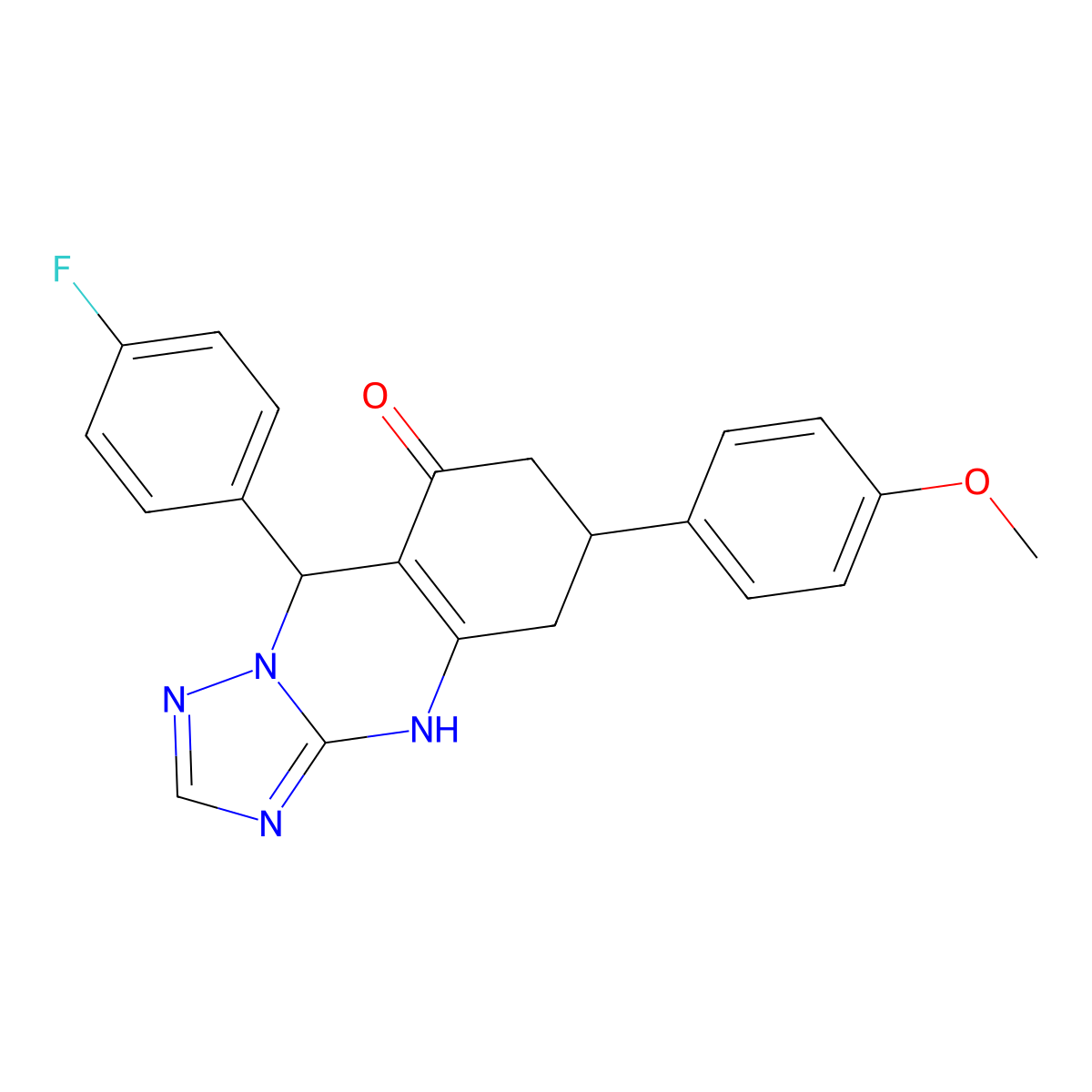 9-(4-fluorophenyl)-6-(4-methoxyphenyl)-5,6,7,9-tetrahydro[1,2,4]triazolo[5,1-b]quinazolin-8(4H)-one molecular structure, CAS 727394-36-7