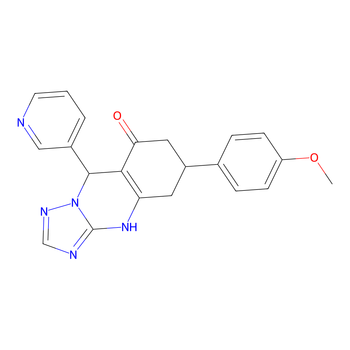 6-(4-methoxyphenyl)-9-(pyridin-3-yl)-5,6,7,9-tetrahydro[1,2,4]triazolo[5,1-b]quinazolin-8(4H)-one molecular structure, CAS 727394-37-8