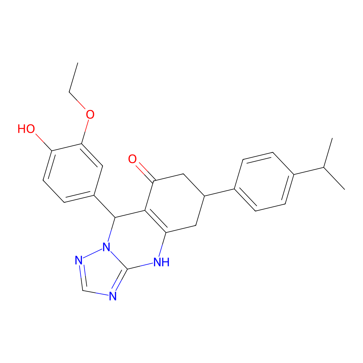 9-(3-ethoxy-4-hydroxyphenyl)-6-[4-(propan-2-yl)phenyl]-5,6,7,9-tetrahydro[1,2,4]triazolo[5,1-b]quinazolin-8(4H)-one molecular structure, CAS 727394-47-0
