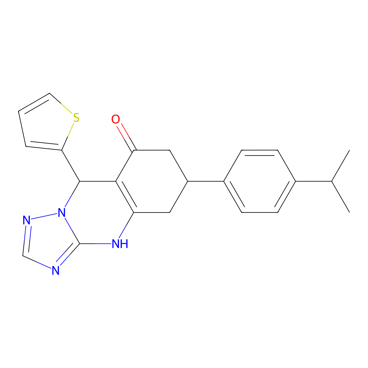 6-[4-(propan-2-yl)phenyl]-9-(thiophen-2-yl)-5,6,7,9-tetrahydro[1,2,4]triazolo[5,1-b]quinazolin-8(4H)-one molecular structure, CAS 727394-50-5