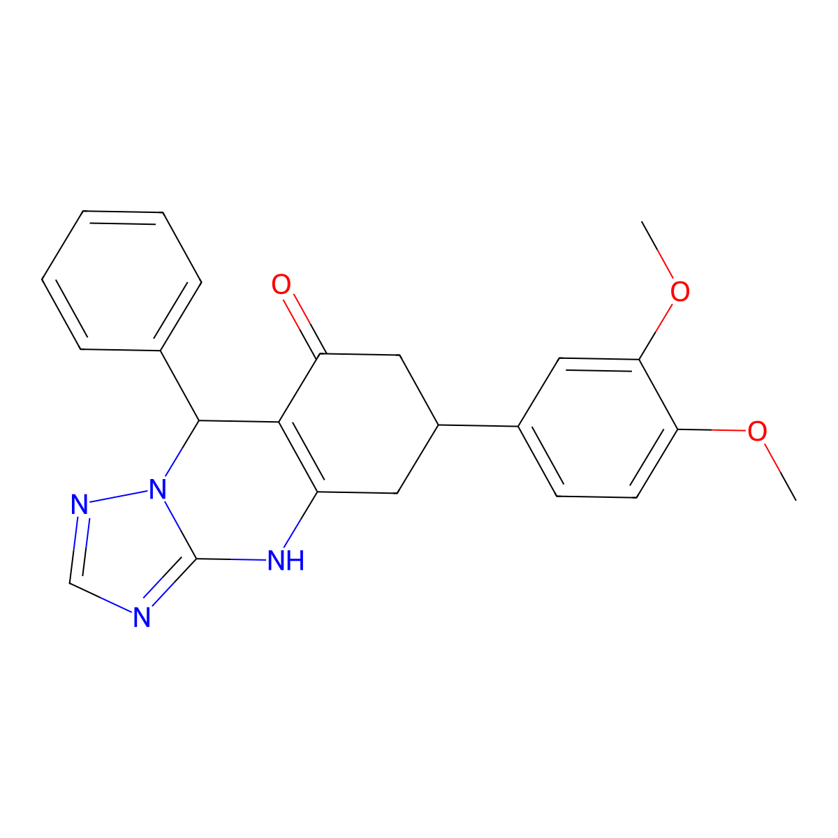 6-(3,4-dimethoxyphenyl)-9-phenyl-5,6,7,9-tetrahydro[1,2,4]triazolo[5,1-b]quinazolin-8(4H)-one molecular structure, CAS 727394-53-8
