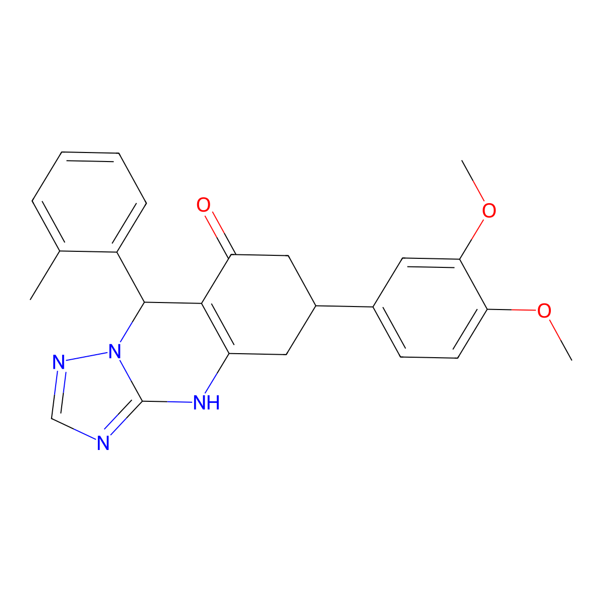6-(3,4-dimethoxyphenyl)-9-(2-methylphenyl)-5,6,7,9-tetrahydro[1,2,4]triazolo[5,1-b]quinazolin-8(4H)-one molecular structure, CAS 727394-54-9