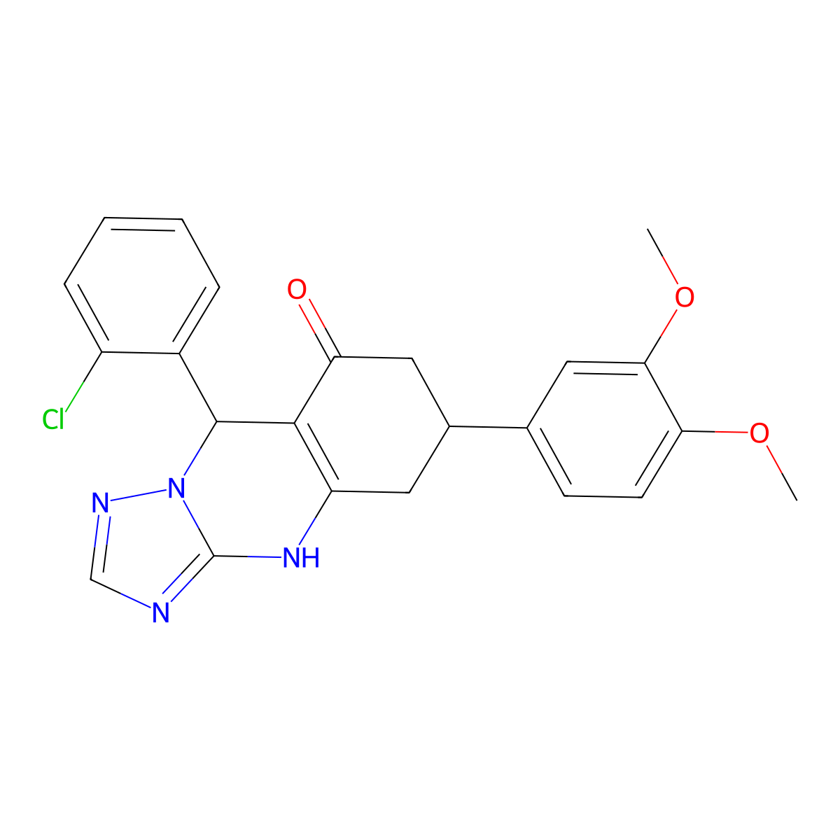 9-(2-chlorophenyl)-6-(3,4-dimethoxyphenyl)-5,6,7,9-tetrahydro[1,2,4]triazolo[5,1-b]quinazolin-8(4H)-one molecular structure, CAS 727394-55-0