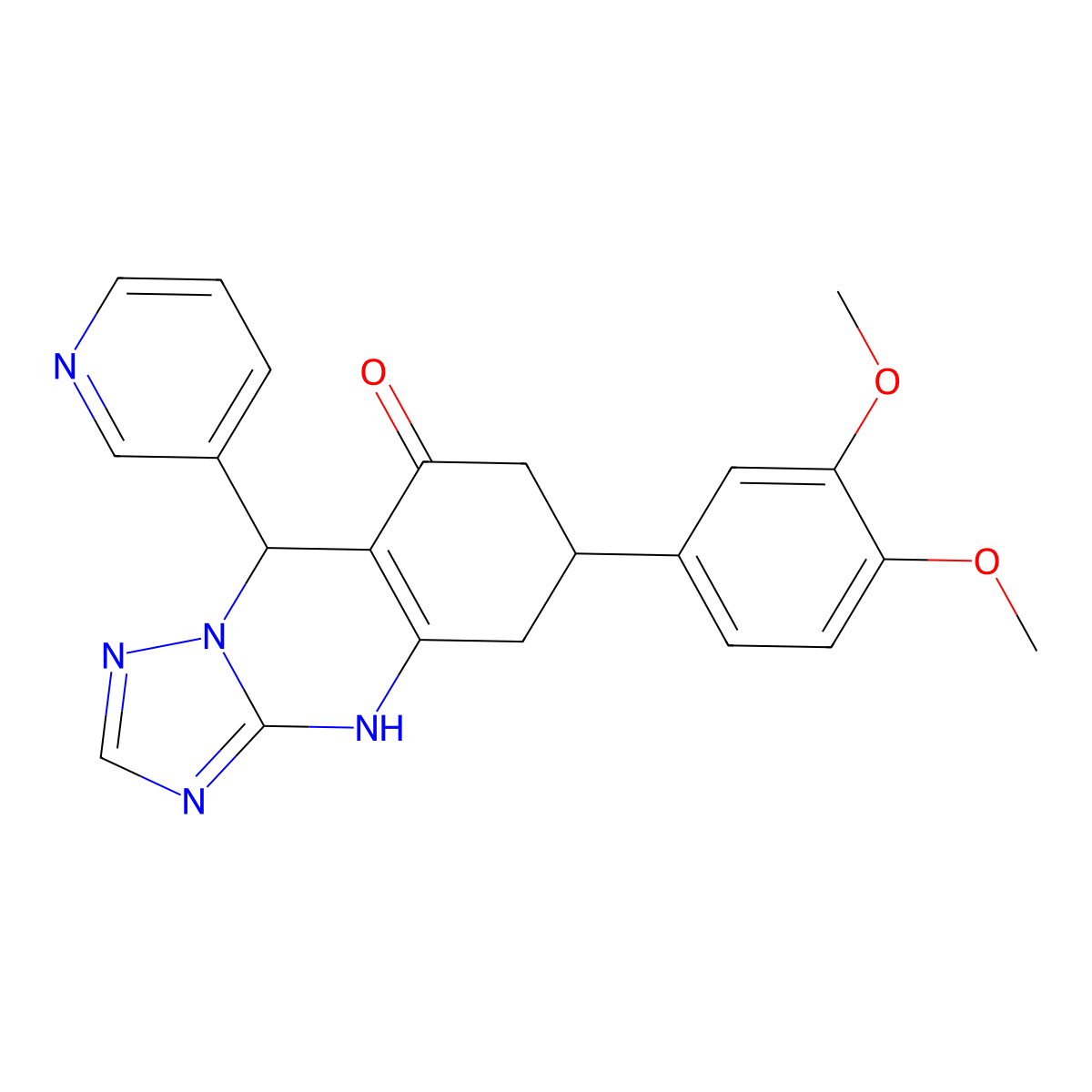 6-(3,4-dimethoxyphenyl)-9-(pyridin-3-yl)-5,6,7,9-tetrahydro[1,2,4]triazolo[5,1-b]quinazolin-8(4H)-one molecular structure, CAS 727394-56-1
