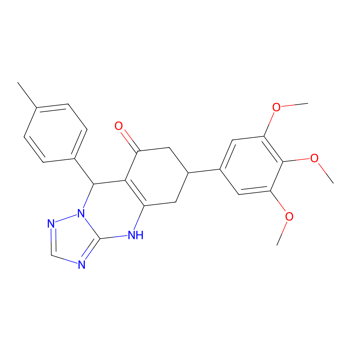 9-(4-methylphenyl)-6-(3,4,5-trimethoxyphenyl)-5,6,7,9-tetrahydro[1,2,4]triazolo[5,1-b]quinazolin-8(4H)-one molecular structure, CAS 727394-60-7