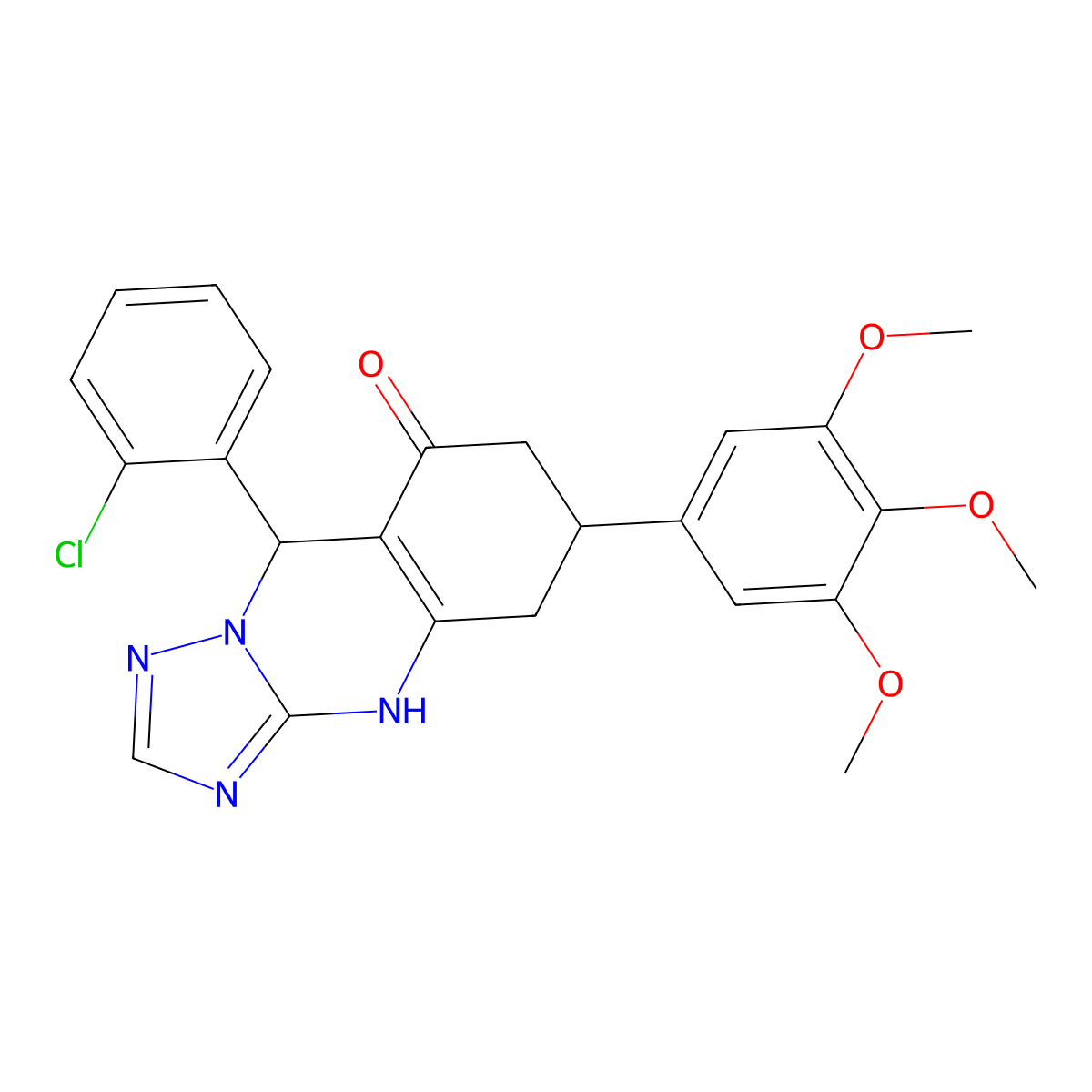 9-(2-chlorophenyl)-6-(3,4,5-trimethoxyphenyl)-5,6,7,9-tetrahydro[1,2,4]triazolo[5,1-b]quinazolin-8(4H)-one molecular structure, CAS 727394-62-9