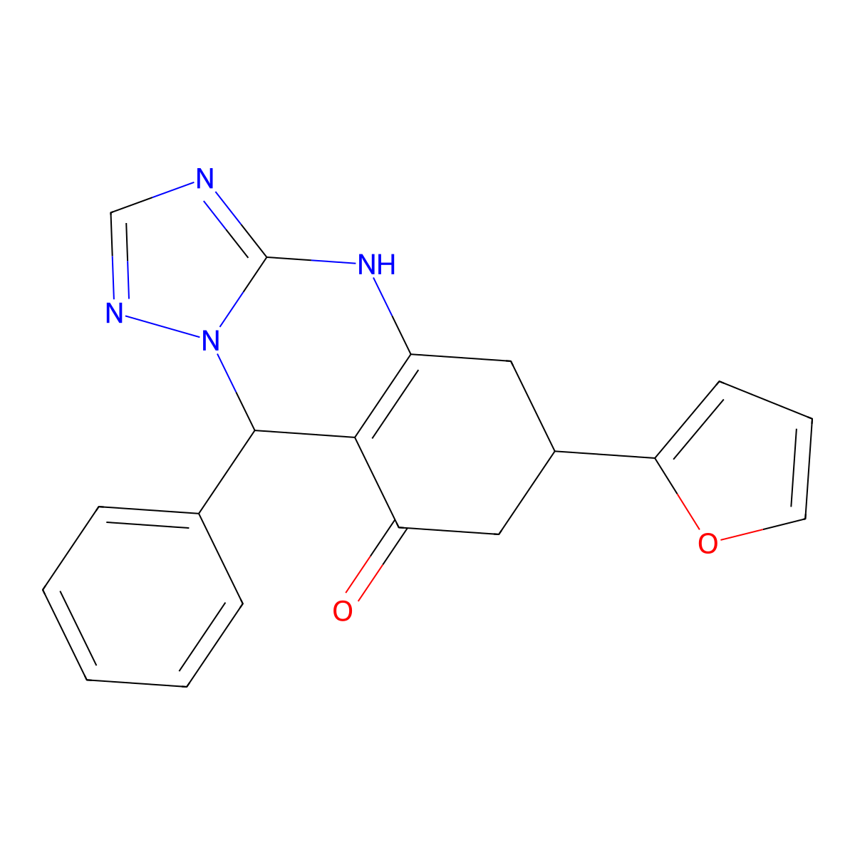 6-(furan-2-yl)-9-phenyl-5,6,7,9-tetrahydro[1,2,4]triazolo[5,1-b]quinazolin-8(4H)-one molecular structure, CAS 727394-65-2