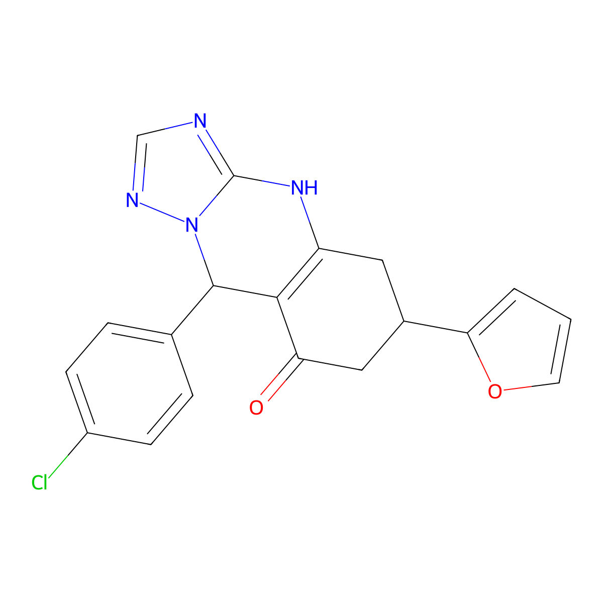 9-(4-chlorophenyl)-6-(2-furyl)-5,6,7,9-tetrahydro[1,2,4]triazolo[5,1-b]quinazolin-8(4H)-one molecular structure, CAS 727394-66-3