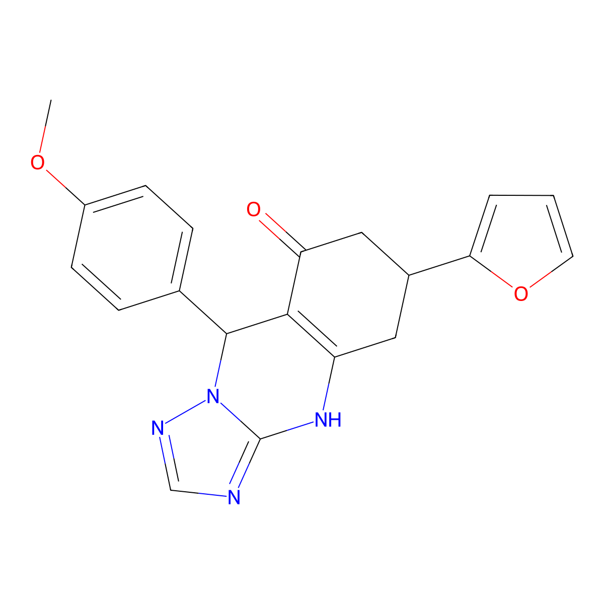 6-(furan-2-yl)-9-(4-methoxyphenyl)-5,6,7,9-tetrahydro[1,2,4]triazolo[5,1-b]quinazolin-8(4H)-one molecular structure, CAS 727394-67-4