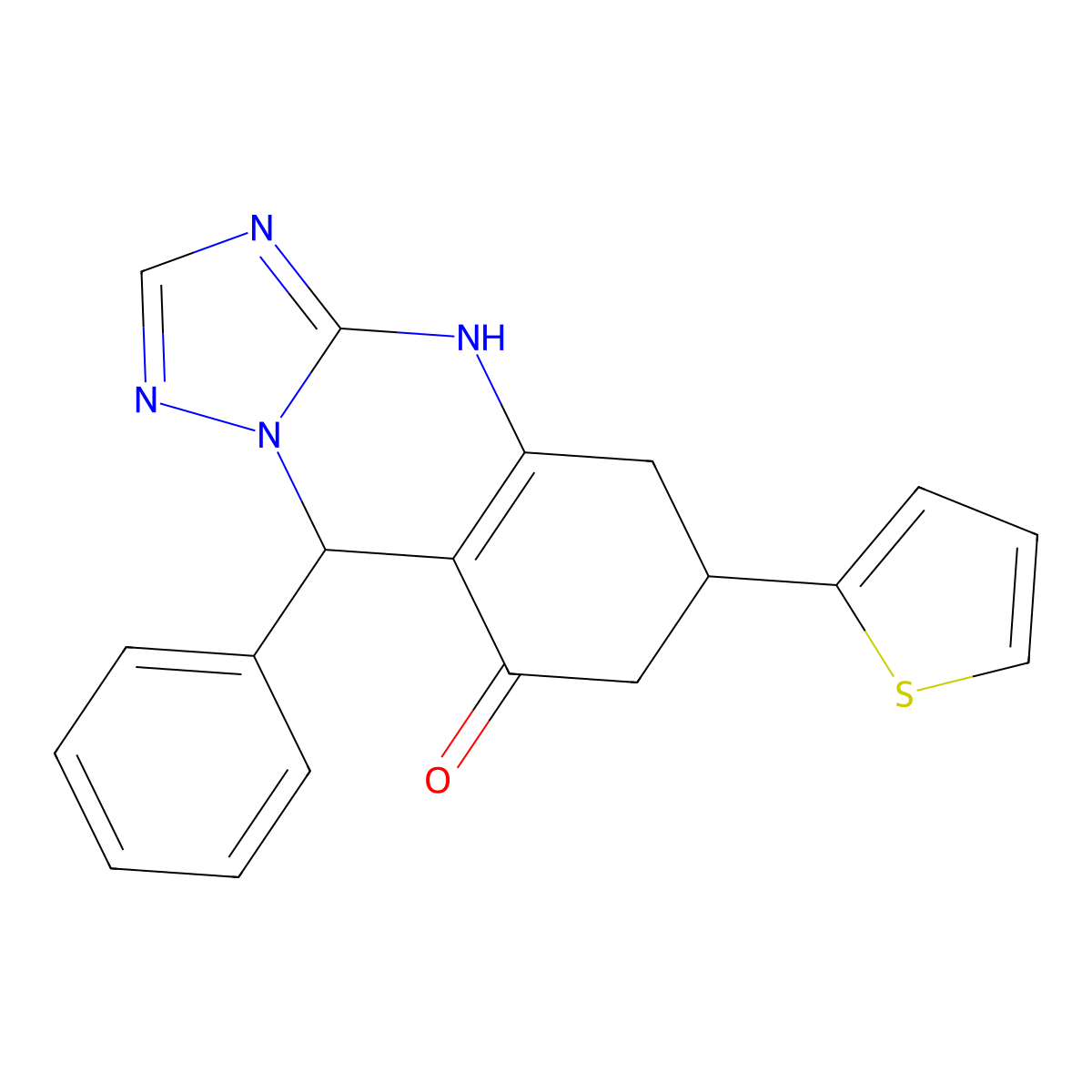 9-phenyl-6-(2-thienyl)-5,6,7,9-tetrahydro[1,2,4]triazolo[5,1-b]quinazolin-8(4H)-one molecular structure, CAS 727394-75-4