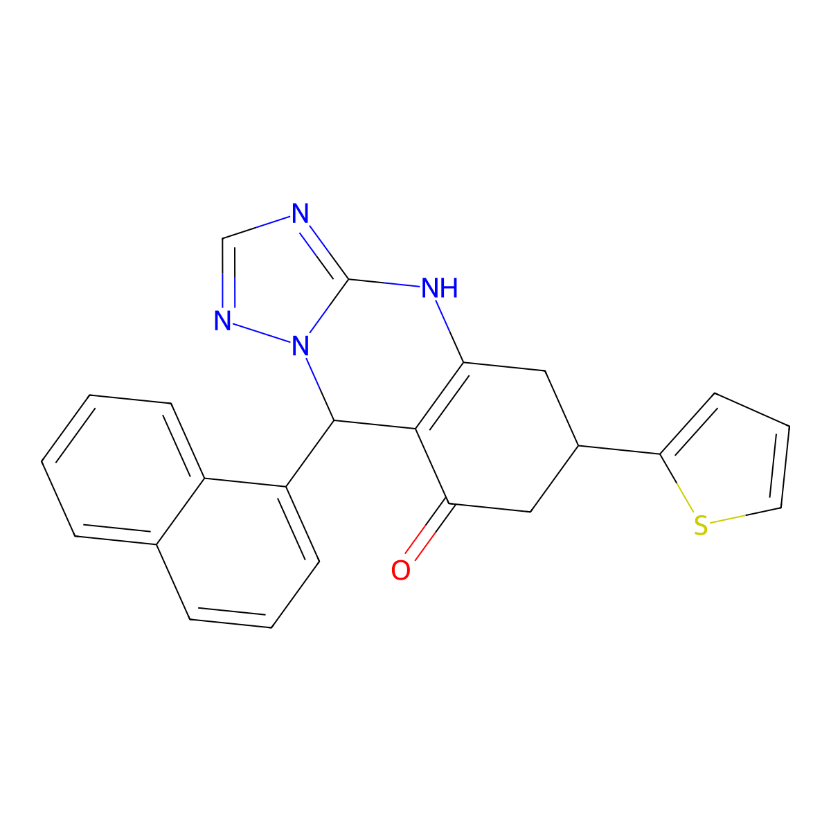 9-(naphthalen-1-yl)-6-(thiophen-2-yl)-5,6,7,9-tetrahydro[1,2,4]triazolo[5,1-b]quinazolin-8(4H)-one molecular structure, CAS 727394-77-6