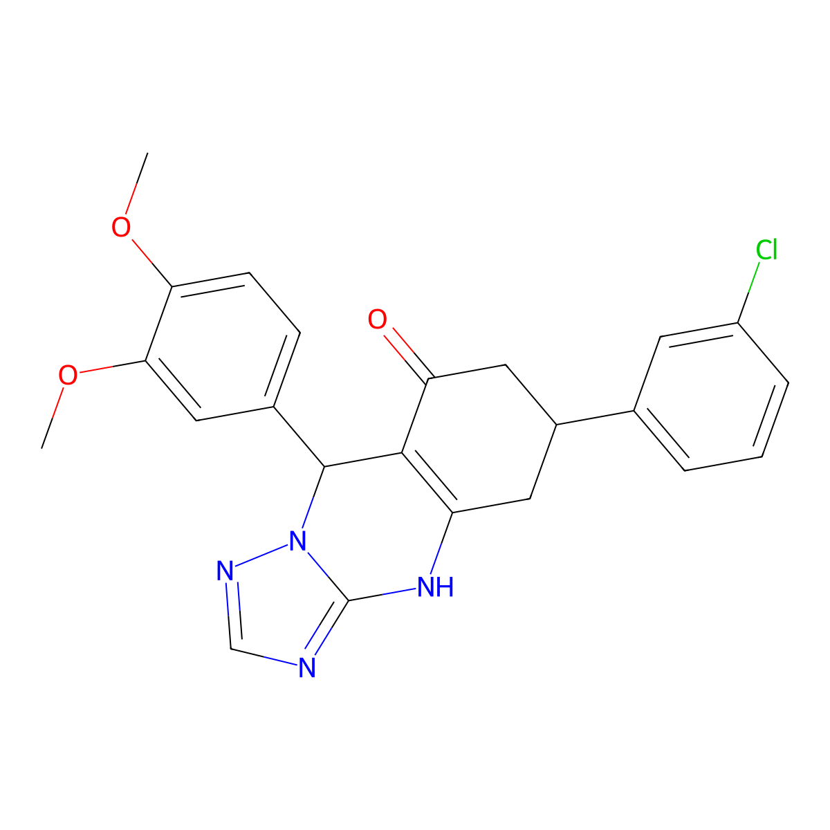 6-(3-chlorophenyl)-9-(3,4-dimethoxyphenyl)-5,6,7,9-tetrahydro[1,2,4]triazolo[5,1-b]quinazolin-8(4H)-one molecular structure, CAS 727394-81-2
