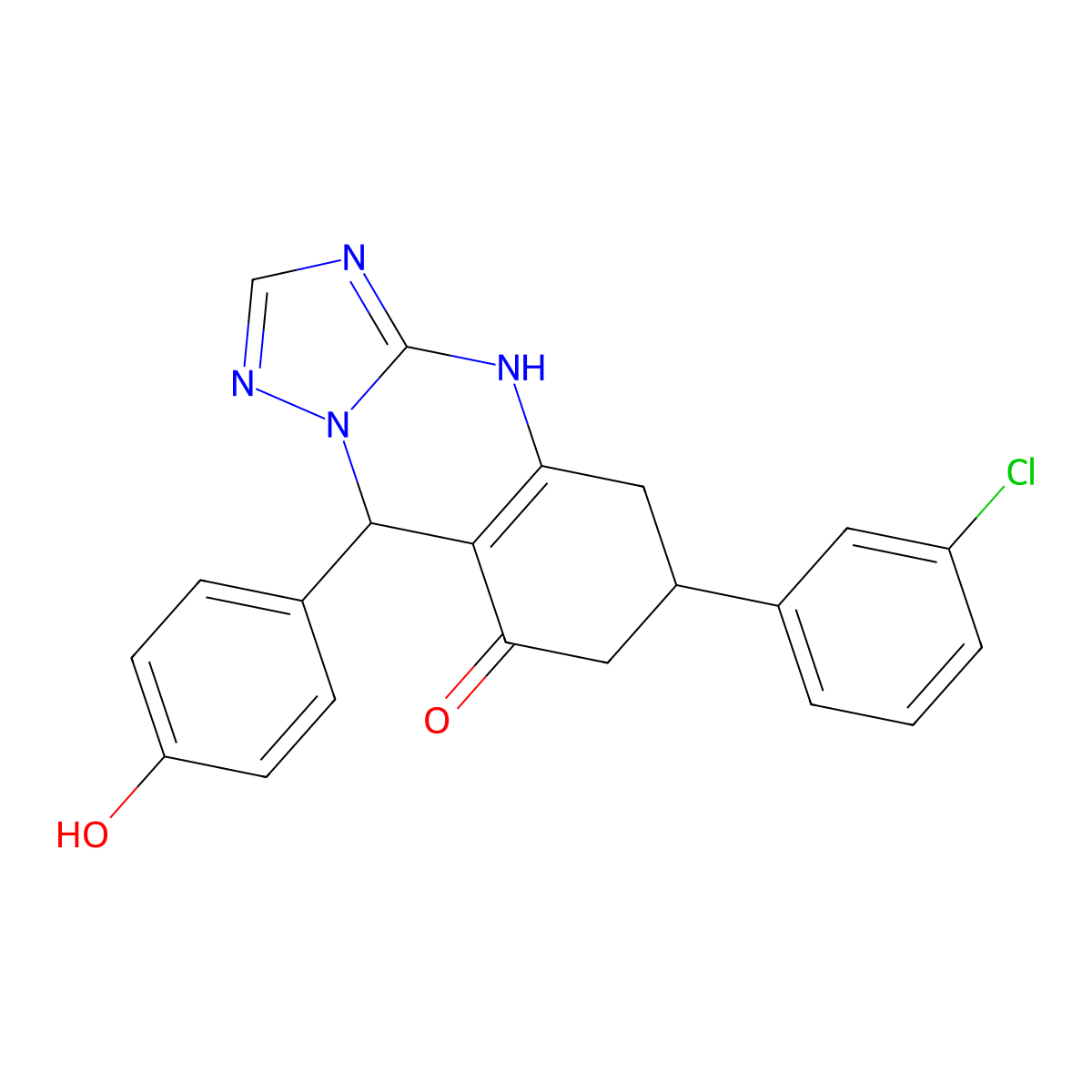 6-(3-chlorophenyl)-9-(4-hydroxyphenyl)-5,6,7,9-tetrahydro[1,2,4]triazolo[5,1-b]quinazolin-8(4H)-one molecular structure, CAS 727394-82-3