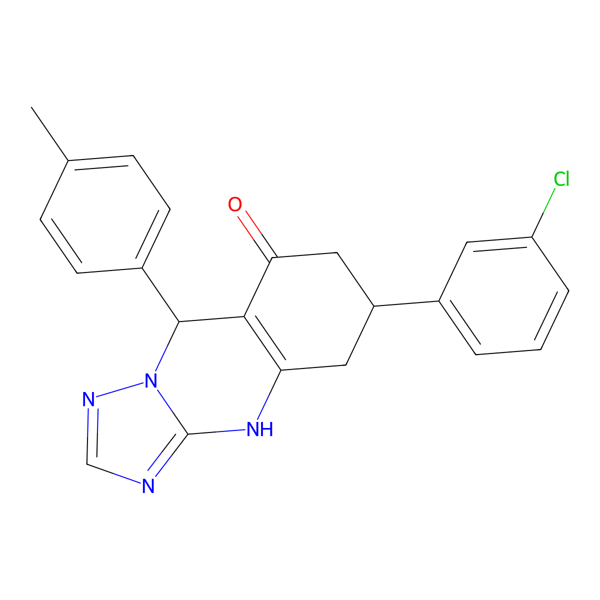 6-(3-chlorophenyl)-9-(4-methylphenyl)-5,6,7,9-tetrahydro[1,2,4]triazolo[5,1-b]quinazolin-8(4H)-one molecular structure, CAS 727394-83-4