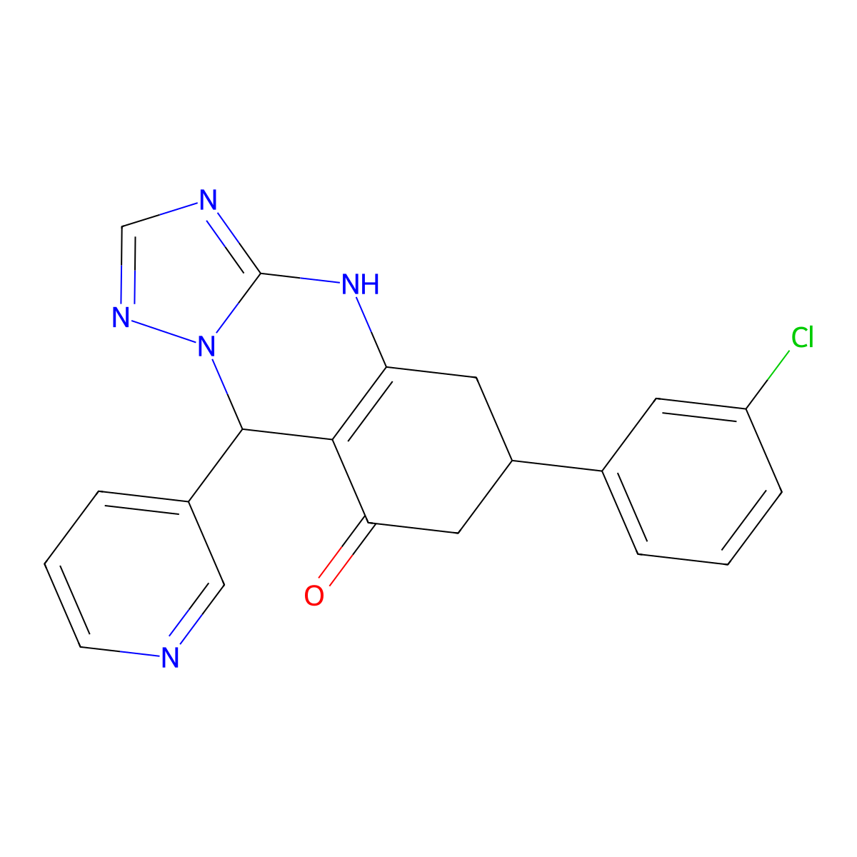 6-(3-chlorophenyl)-9-(pyridin-3-yl)-5,6,7,9-tetrahydro[1,2,4]triazolo[5,1-b]quinazolin-8(4H)-one molecular structure, CAS 727394-85-6