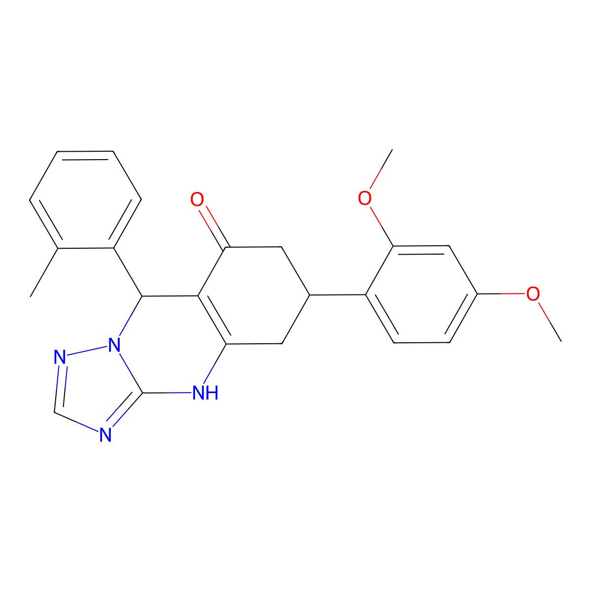 6-(2,4-dimethoxyphenyl)-9-(2-methylphenyl)-5,6,7,9-tetrahydro[1,2,4]triazolo[5,1-b]quinazolin-8(4H)-one molecular structure, CAS 727394-90-3
