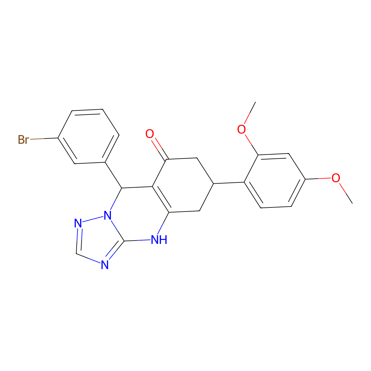 9-(3-bromophenyl)-6-(2,4-dimethoxyphenyl)-5,6,7,9-tetrahydro[1,2,4]triazolo[5,1-b]quinazolin-8(4H)-one molecular structure, CAS 727394-91-4