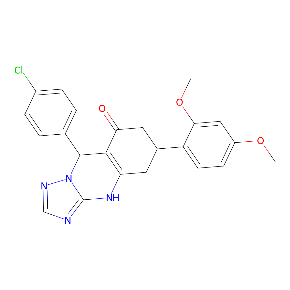 9-(4-chlorophenyl)-6-(2,4-dimethoxyphenyl)-5,6,7,9-tetrahydro[1,2,4]triazolo[5,1-b]quinazolin-8(4H)-one molecular structure, CAS 727394-92-5