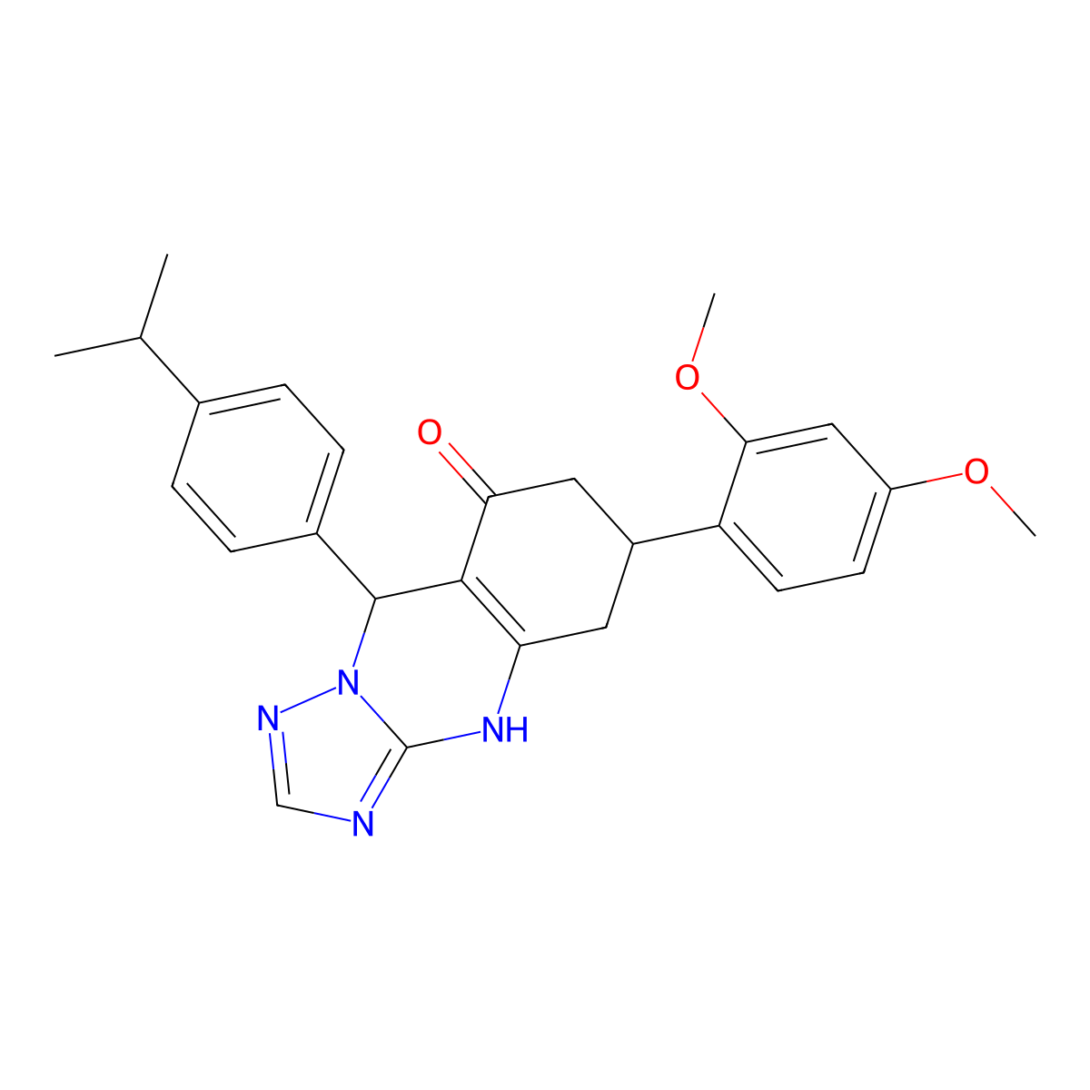 6-(2,4-dimethoxyphenyl)-9-[4-(propan-2-yl)phenyl]-5,6,7,9-tetrahydro[1,2,4]triazolo[5,1-b]quinazolin-8(4H)-one molecular structure, CAS 727394-93-6