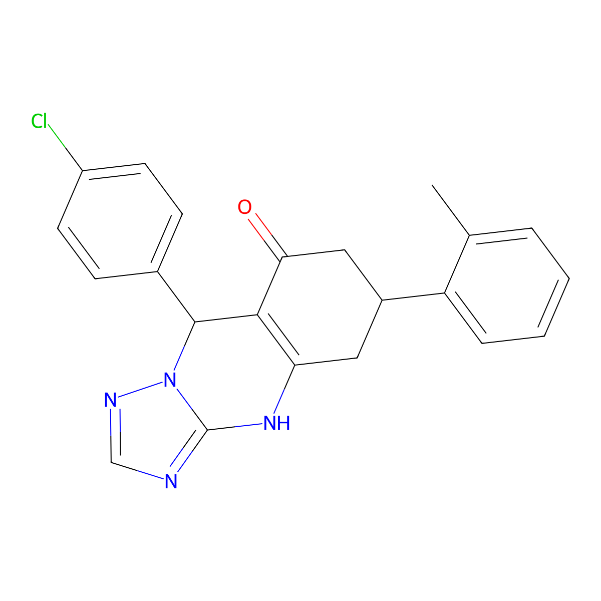 9-(4-chlorophenyl)-6-(2-methylphenyl)-5,6,7,9-tetrahydro[1,2,4]triazolo[5,1-b]quinazolin-8(4H)-one molecular structure, CAS 727394-97-0