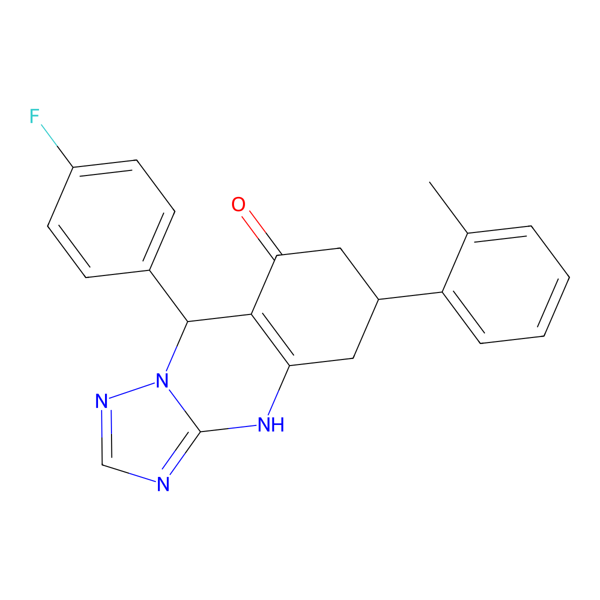 9-(4-fluorophenyl)-6-(2-methylphenyl)-5,6,7,9-tetrahydro[1,2,4]triazolo[5,1-b]quinazolin-8(4H)-one molecular structure, CAS 727394-98-1