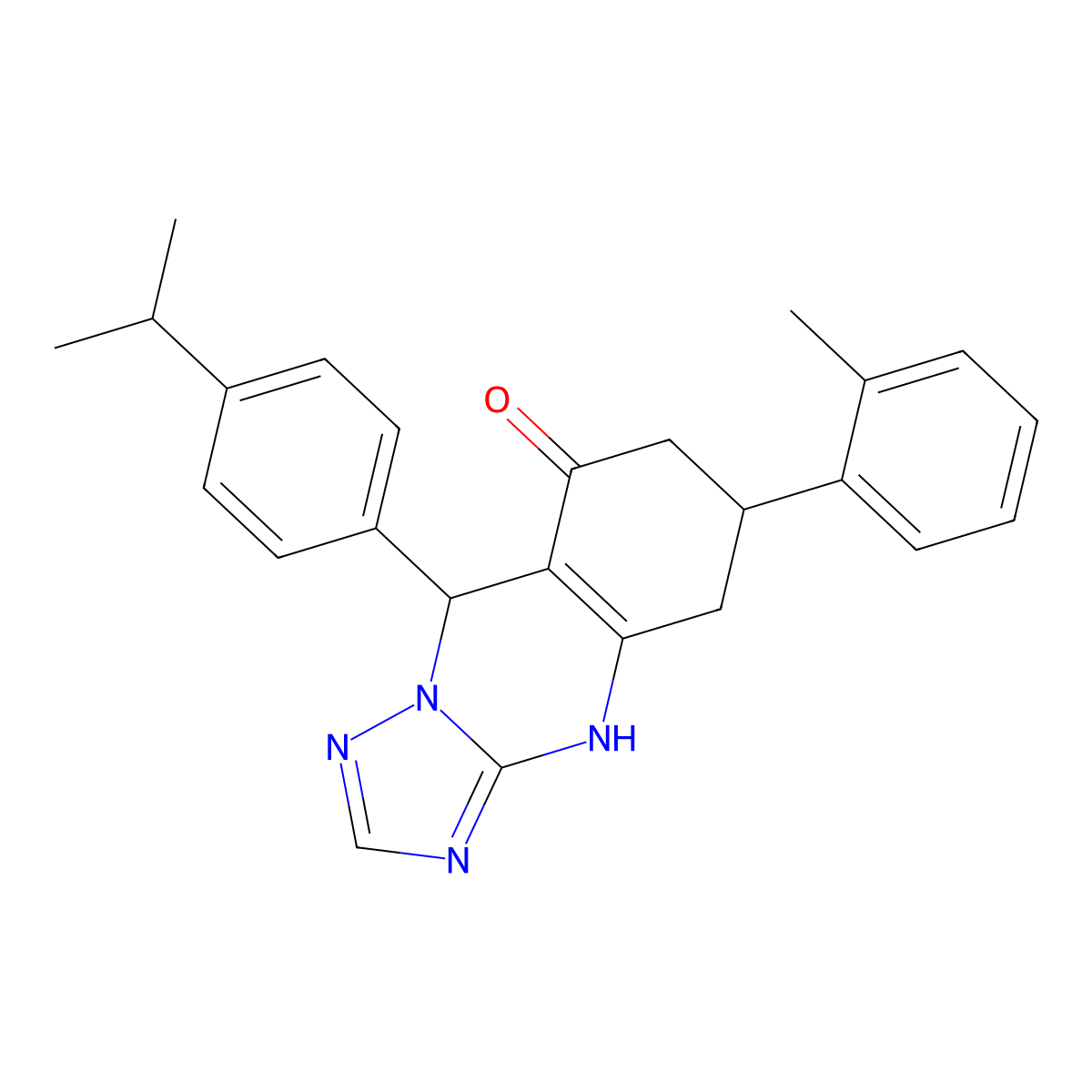 6-(2-methylphenyl)-9-[4-(propan-2-yl)phenyl]-5,6,7,9-tetrahydro[1,2,4]triazolo[5,1-b]quinazolin-8(4H)-one molecular structure, CAS 727394-99-2