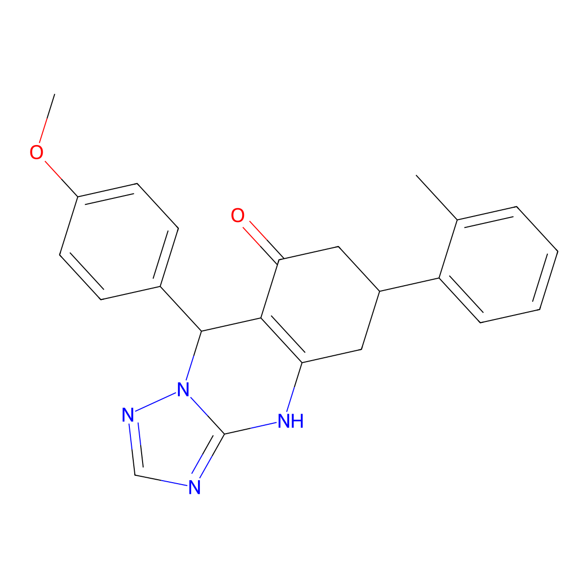 9-(4-methoxyphenyl)-6-(2-methylphenyl)-5,6,7,9-tetrahydro[1,2,4]triazolo[5,1-b]quinazolin-8(4H)-one molecular structure, CAS 727395-00-8