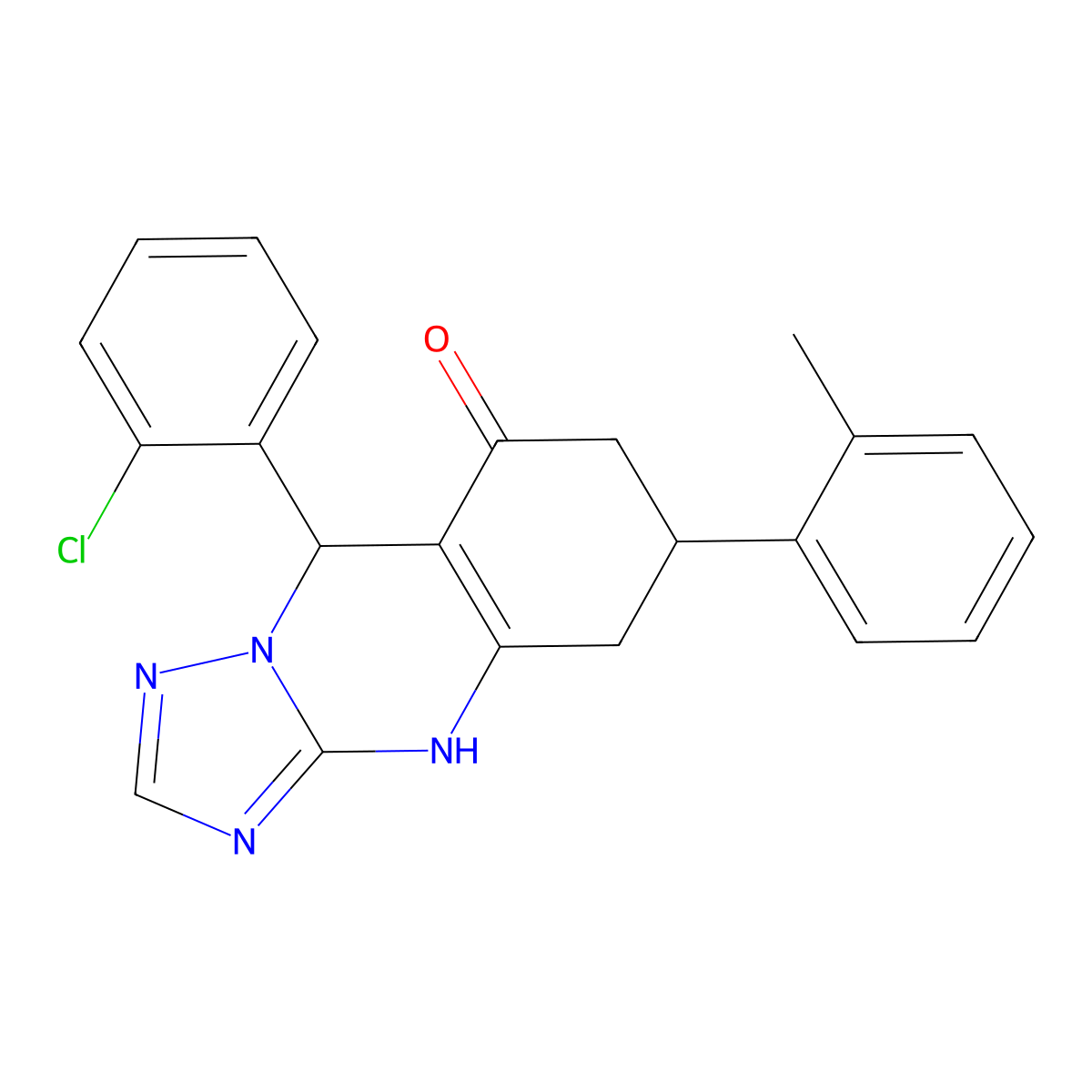 9-(2-chlorophenyl)-6-(2-methylphenyl)-5,6,7,9-tetrahydro[1,2,4]triazolo[5,1-b]quinazolin-8(4H)-one molecular structure, CAS 727395-02-0