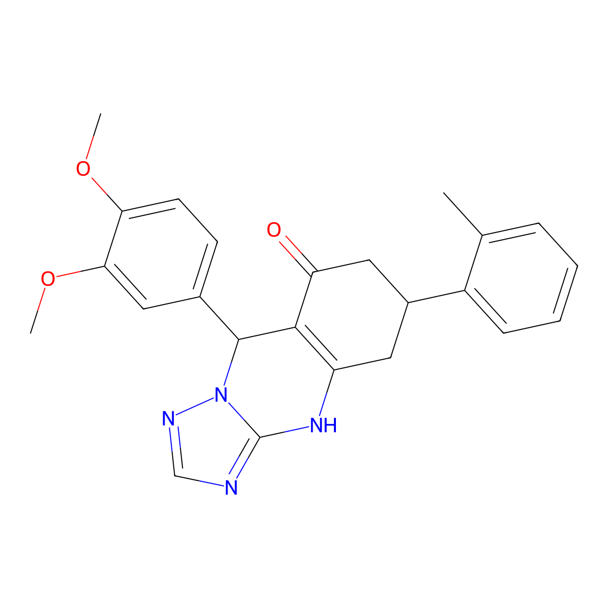 9-(3,4-dimethoxyphenyl)-6-(2-methylphenyl)-5,6,7,9-tetrahydro[1,2,4]triazolo[5,1-b]quinazolin-8(4H)-one molecular structure, CAS 727395-04-2