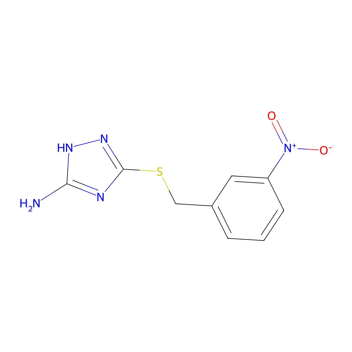 3-[(3-nitrophenyl)methylsulfanyl]-1H-1,2,4-triazol-5-amine molecular structure, CAS 727395-06-4