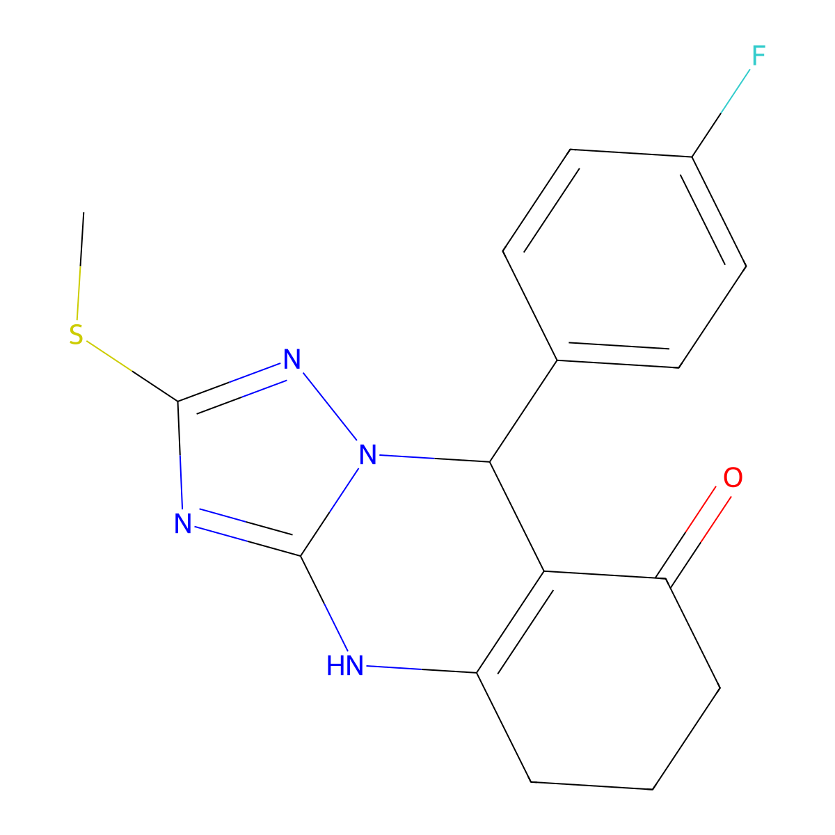 9-(4-fluorophenyl)-2-(methylsulfanyl)-5,6,7,9-tetrahydro[1,2,4]triazolo[5,1-b]quinazolin-8(4H)-one molecular structure, CAS 727395-10-0