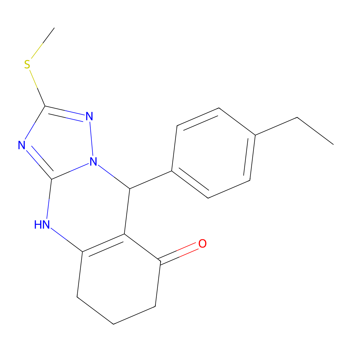 9-(4-ethylphenyl)-2-(methylsulfanyl)-5,6,7,9-tetrahydro[1,2,4]triazolo[5,1-b]quinazolin-8(4H)-one molecular structure, CAS 727395-15-5