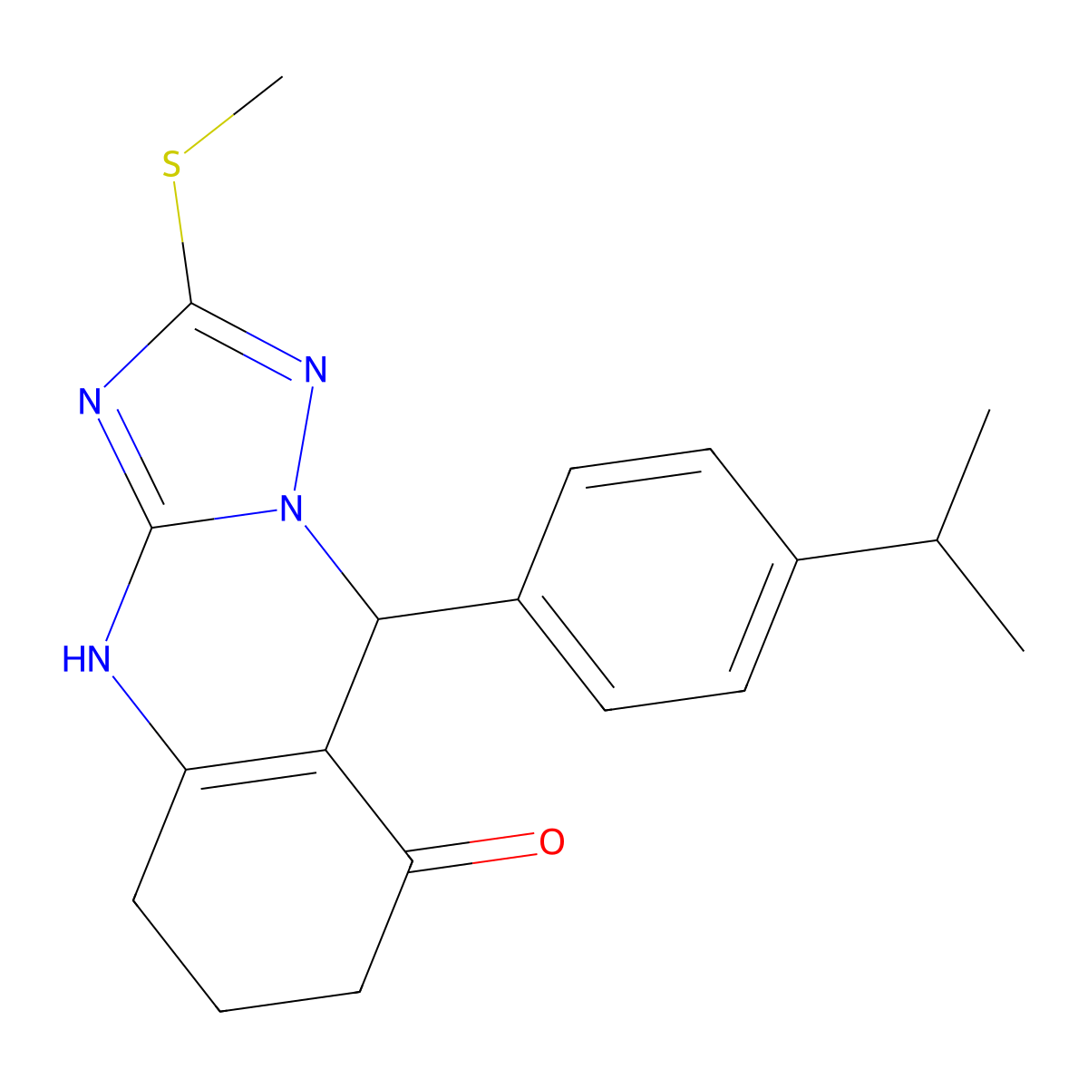 2-(methylsulfanyl)-9-[4-(propan-2-yl)phenyl]-5,6,7,9-tetrahydro[1,2,4]triazolo[5,1-b]quinazolin-8(4H)-one molecular structure, CAS 727395-16-6