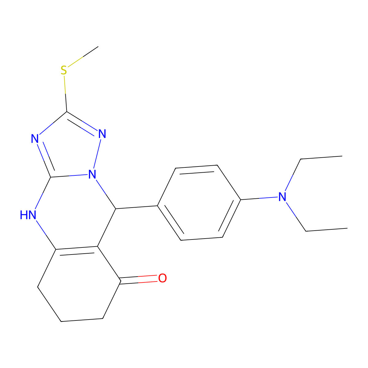 9-[4-(diethylamino)phenyl]-2-(methylsulfanyl)-5,6,7,9-tetrahydro[1,2,4]triazolo[5,1-b]quinazolin-8(4H)-one molecular structure, CAS 727395-18-8