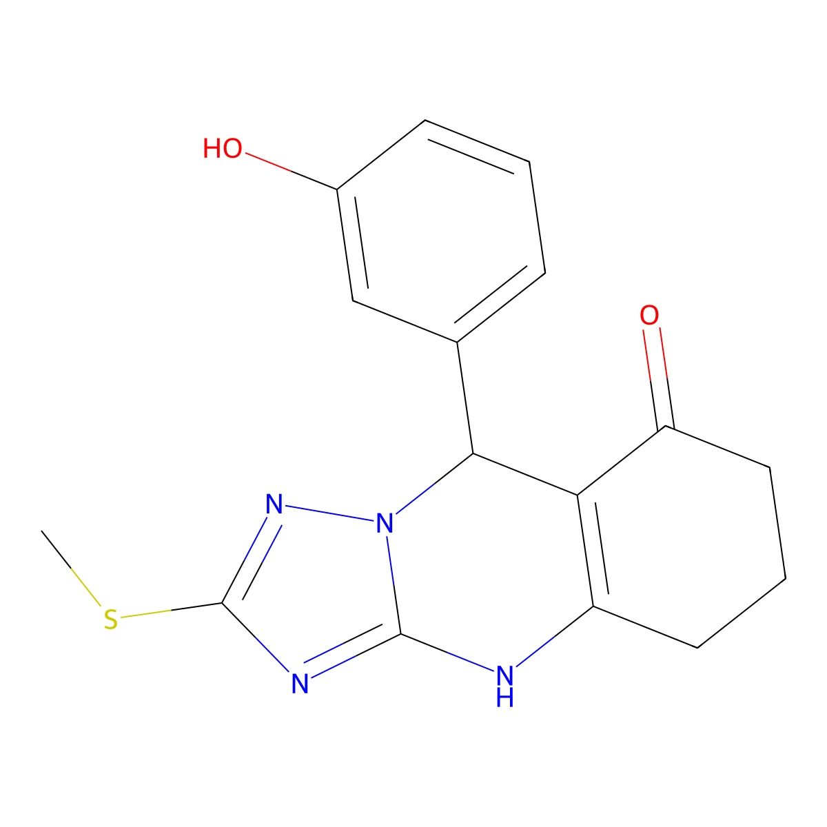 9-(3-hydroxyphenyl)-2-(methylsulfanyl)-5,6,7,9-tetrahydro[1,2,4]triazolo[5,1-b]quinazolin-8(4H)-one molecular structure, CAS 727395-23-5