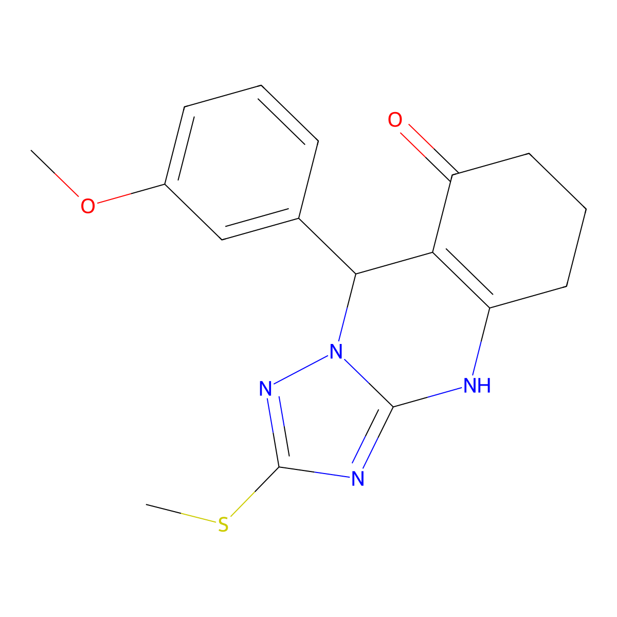 9-(3-methoxyphenyl)-2-(methylsulfanyl)-5,6,7,9-tetrahydro[1,2,4]triazolo[5,1-b]quinazolin-8(4H)-one molecular structure, CAS 727395-24-6