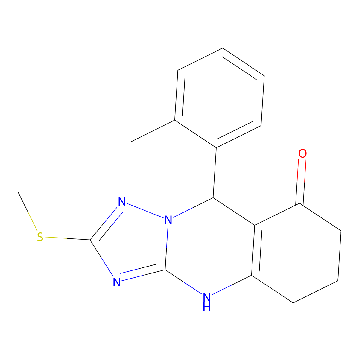 9-(2-methylphenyl)-2-(methylsulfanyl)-5,6,7,9-tetrahydro[1,2,4]triazolo[5,1-b]quinazolin-8(4H)-one molecular structure, CAS 727395-28-0
