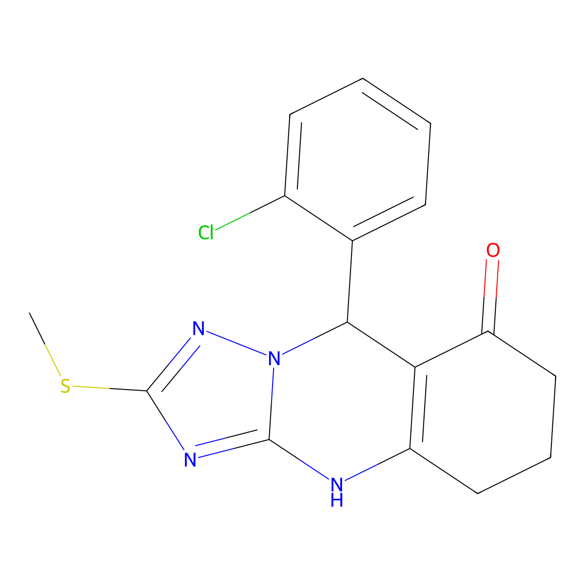 9-(2-chlorophenyl)-2-(methylsulfanyl)-5,6,7,9-tetrahydro[1,2,4]triazolo[5,1-b]quinazolin-8(4H)-one molecular structure, CAS 727395-29-1