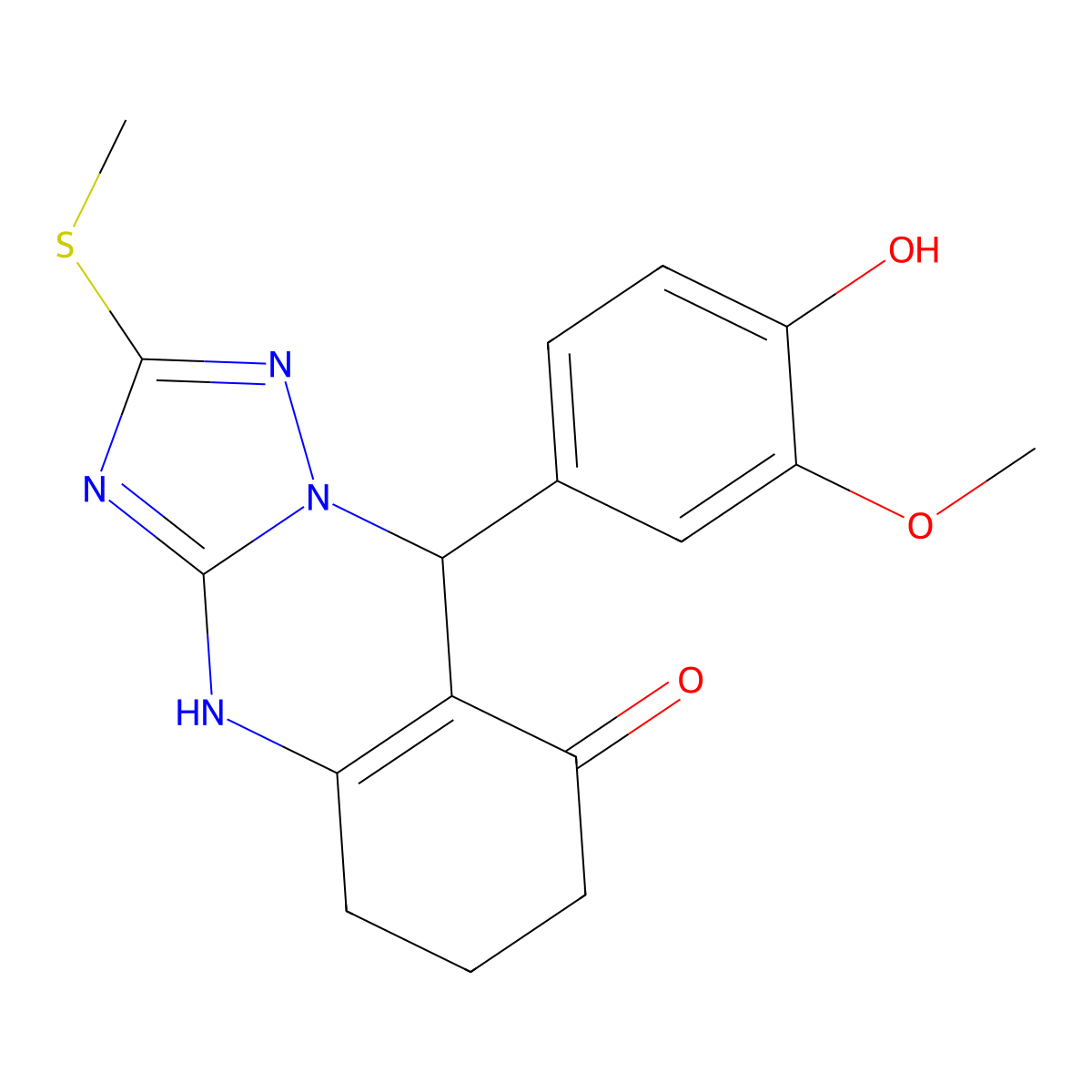 9-(4-hydroxy-3-methoxyphenyl)-2-(methylsulfanyl)-5,6,7,9-tetrahydro[1,2,4]triazolo[5,1-b]quinazolin-8(4H)-one molecular structure, CAS 727395-35-9
