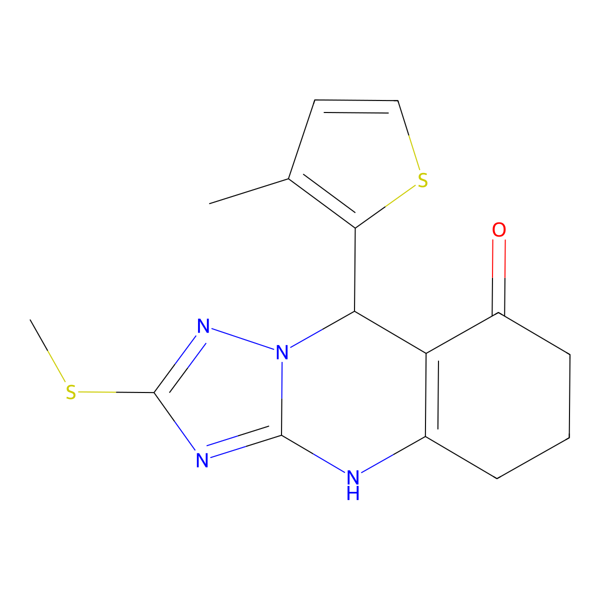 2-(methylsulfanyl)-9-(3-methylthiophen-2-yl)-5,6,7,9-tetrahydro[1,2,4]triazolo[5,1-b]quinazolin-8(4H)-one molecular structure, CAS 727395-44-0