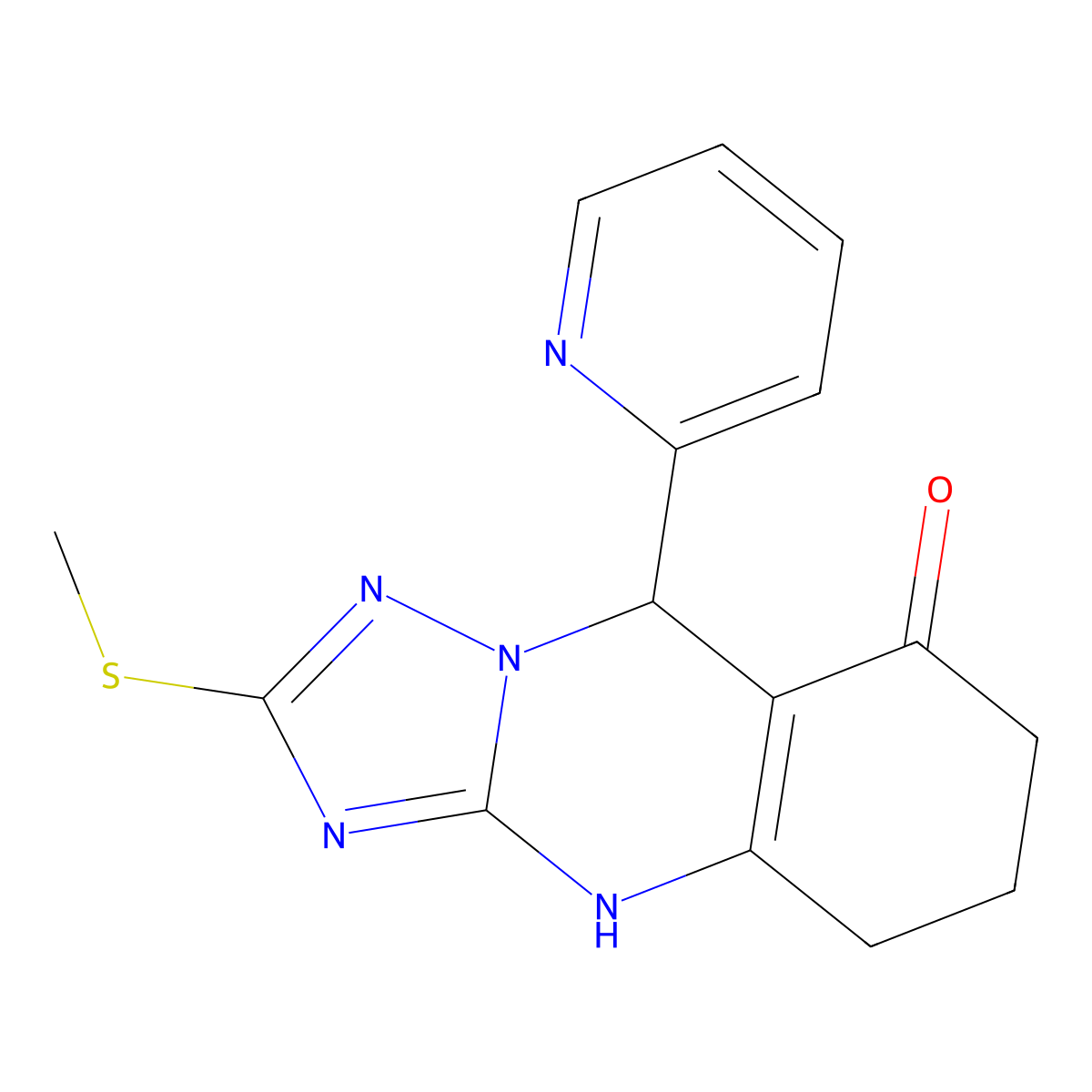 2-(methylsulfanyl)-9-(pyridin-2-yl)-5,6,7,9-tetrahydro[1,2,4]triazolo[5,1-b]quinazolin-8(4H)-one molecular structure, CAS 727395-49-5