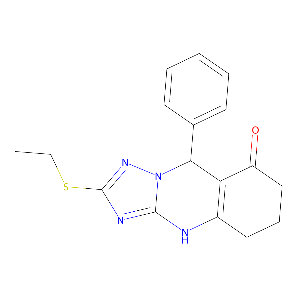 2-(ethylsulfanyl)-9-phenyl-5,6,7,9-tetrahydro[1,2,4]triazolo[5,1-b]quinazolin-8(4H)-one molecular structure, CAS 727395-51-9