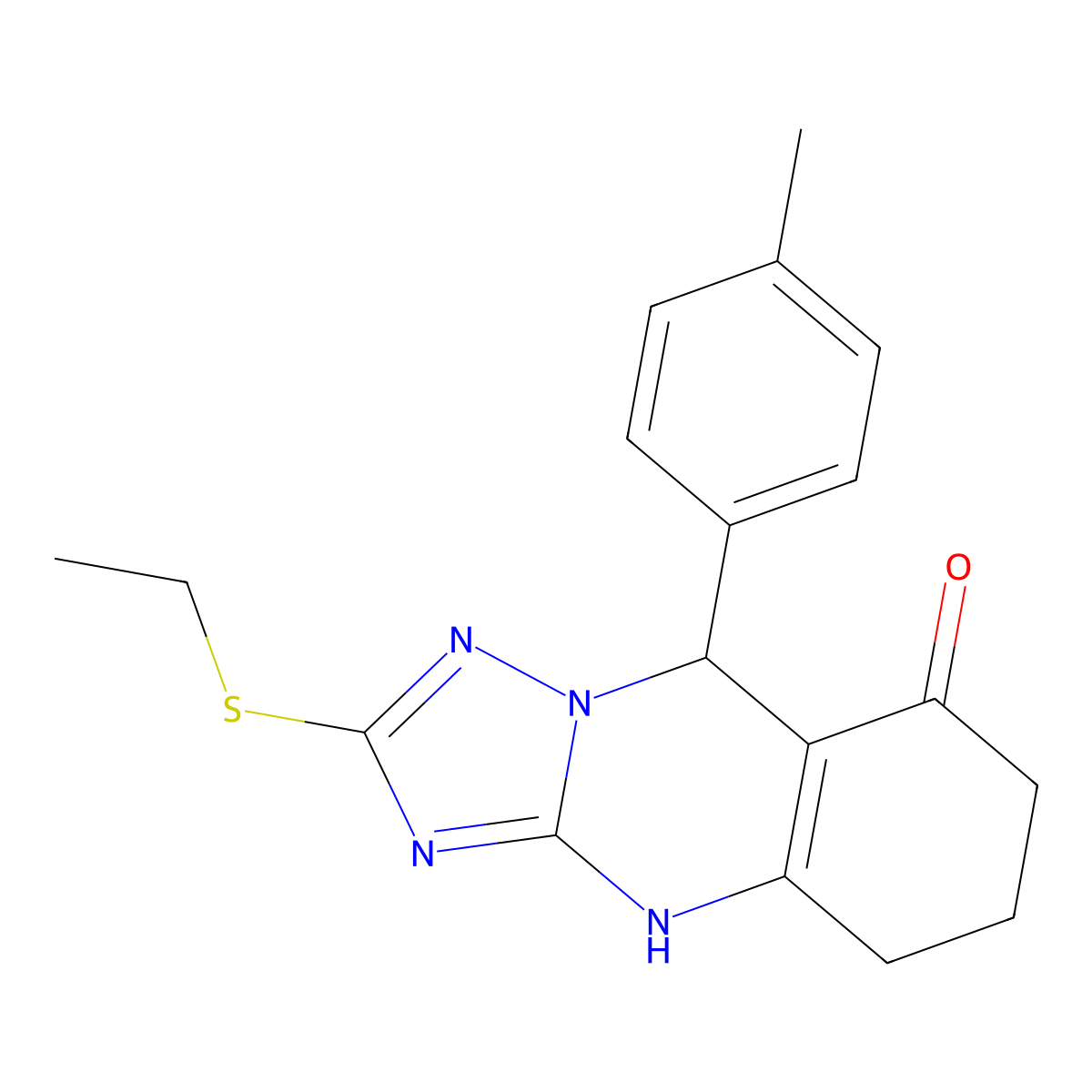 2-(ethylsulfanyl)-9-(4-methylphenyl)-5,6,7,9-tetrahydro[1,2,4]triazolo[5,1-b]quinazolin-8(4H)-one molecular structure, CAS 727395-53-1