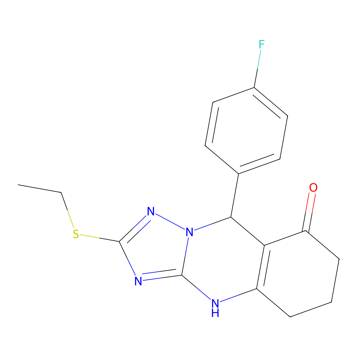2-(ethylsulfanyl)-9-(4-fluorophenyl)-5,6,7,9-tetrahydro[1,2,4]triazolo[5,1-b]quinazolin-8(4H)-one molecular structure, CAS 727395-55-3