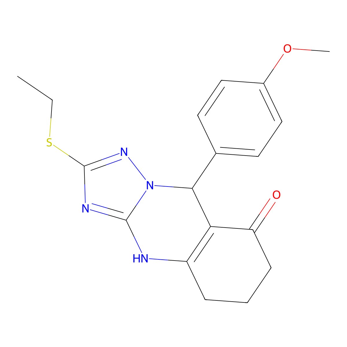 2-(ethylsulfanyl)-9-(4-methoxyphenyl)-5,6,7,9-tetrahydro[1,2,4]triazolo[5,1-b]quinazolin-8(4H)-one molecular structure, CAS 727395-57-5