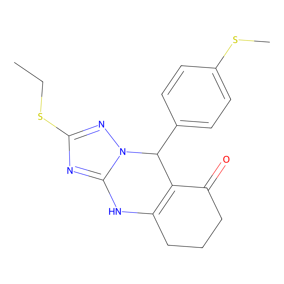 2-(ethylsulfanyl)-9-[4-(methylsulfanyl)phenyl]-5,6,7,9-tetrahydro[1,2,4]triazolo[5,1-b]quinazolin-8(4H)-one molecular structure, CAS 727395-60-0